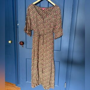 April Cornell Pink and Green Floral Maxi Dress